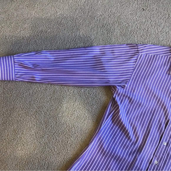 Men’s Custom Tailored Dress Shirt, lavender white stripe 17x32 - Picture 5 of 6